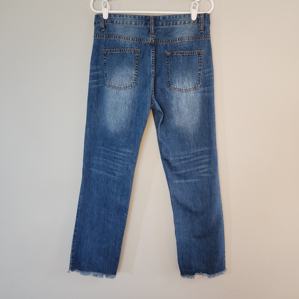 POL Patchwork Raw Hem Blue Jeans - image 6